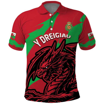 Custom Wales Football Polo Shirt 2025 Welsh Y Dreigiau LT14