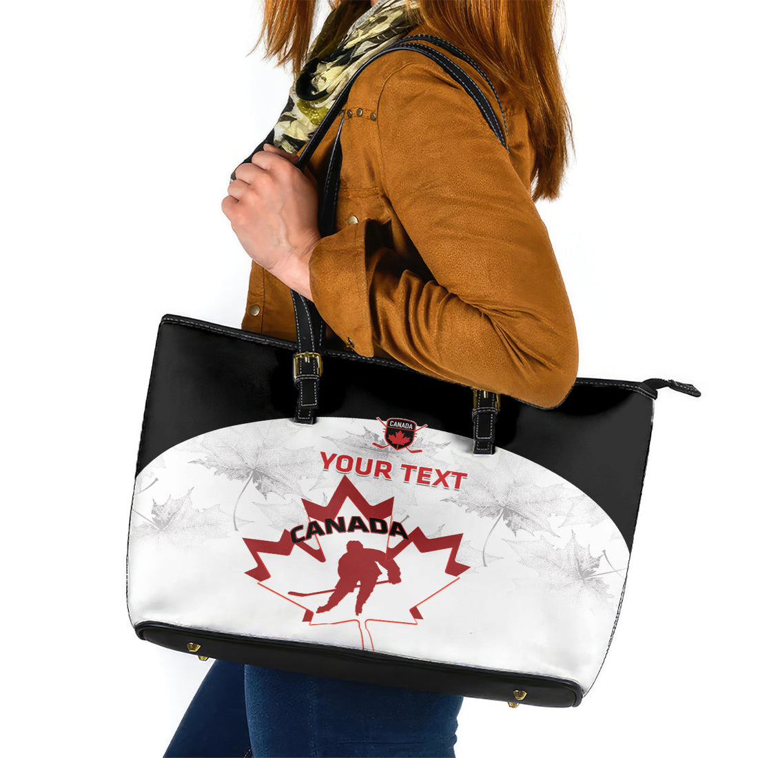 Custom Canada Hockey Leather Tote Bag 2024 Go Maple Leaf LT14