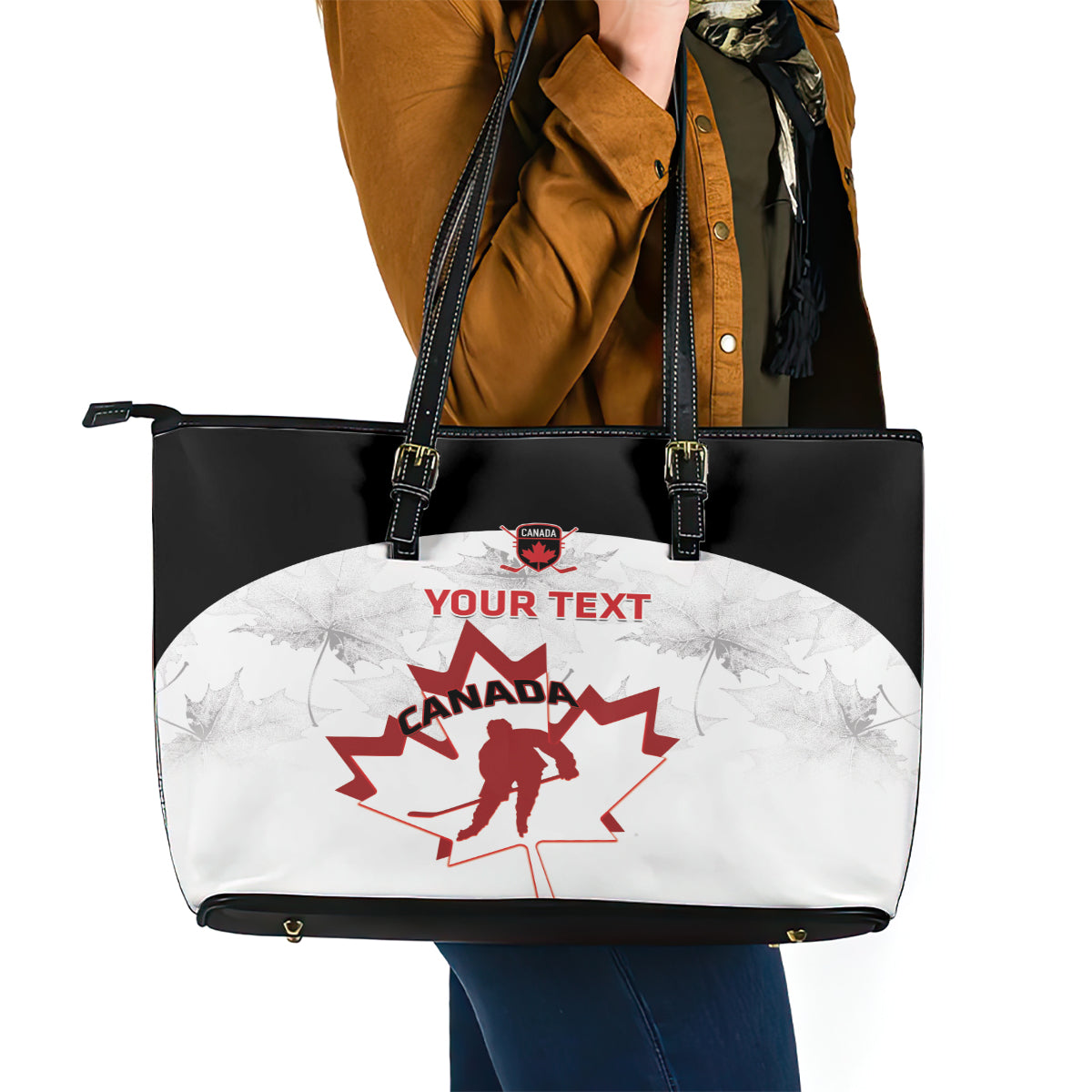 Custom Canada Hockey Leather Tote Bag 2024 Go Maple Leaf LT14