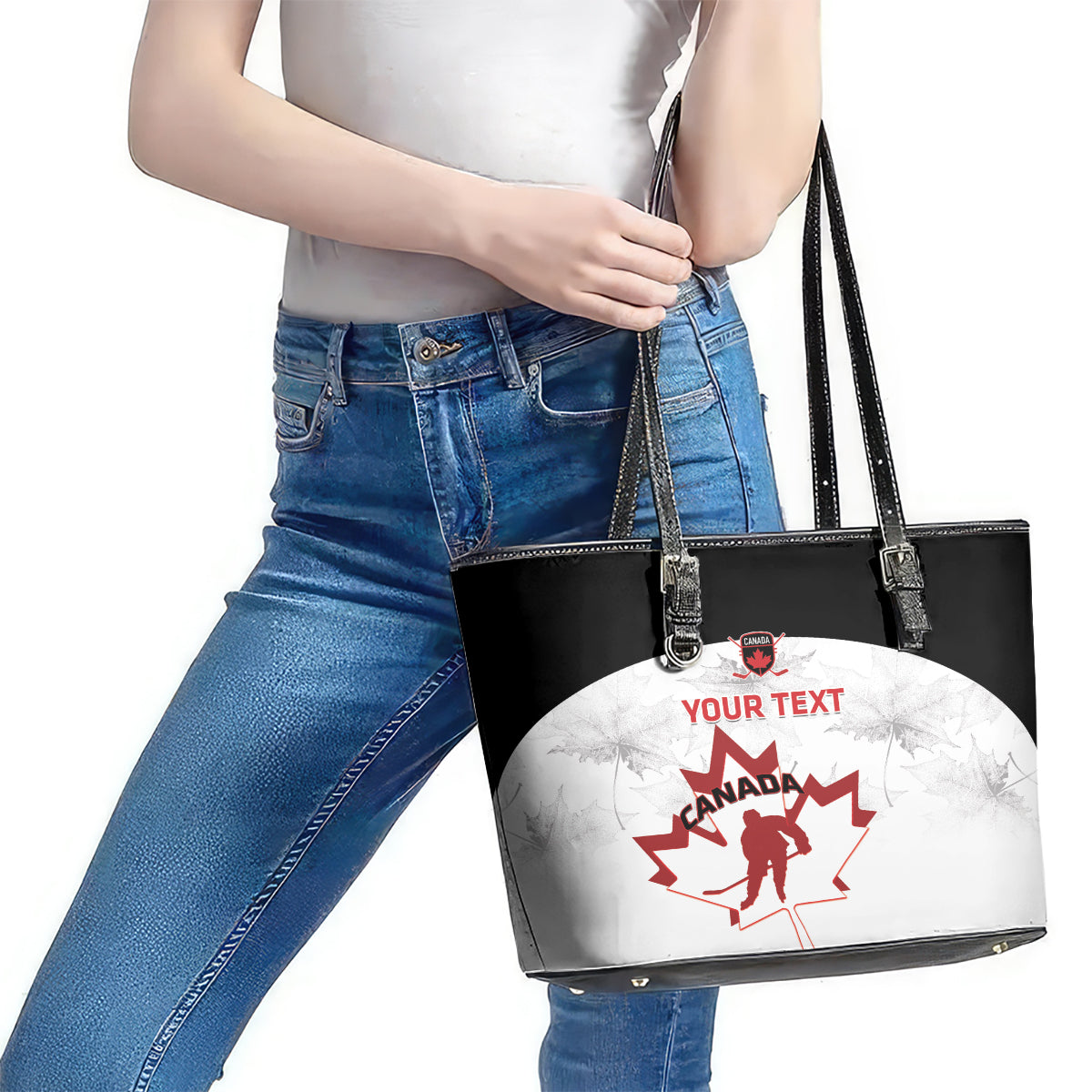 Custom Canada Hockey Leather Tote Bag 2024 Go Maple Leaf LT14