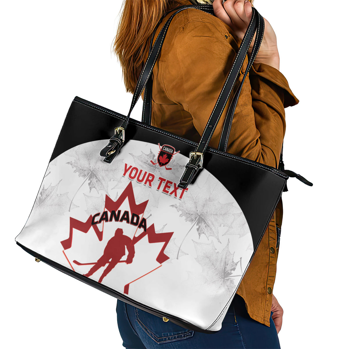 Custom Canada Hockey Leather Tote Bag 2024 Go Maple Leaf LT14