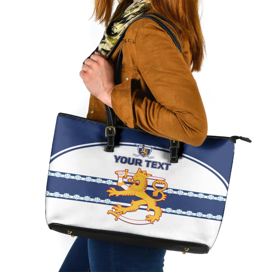 Custom Finland Hockey Leather Tote Bag 2024 Go Suomi LT14