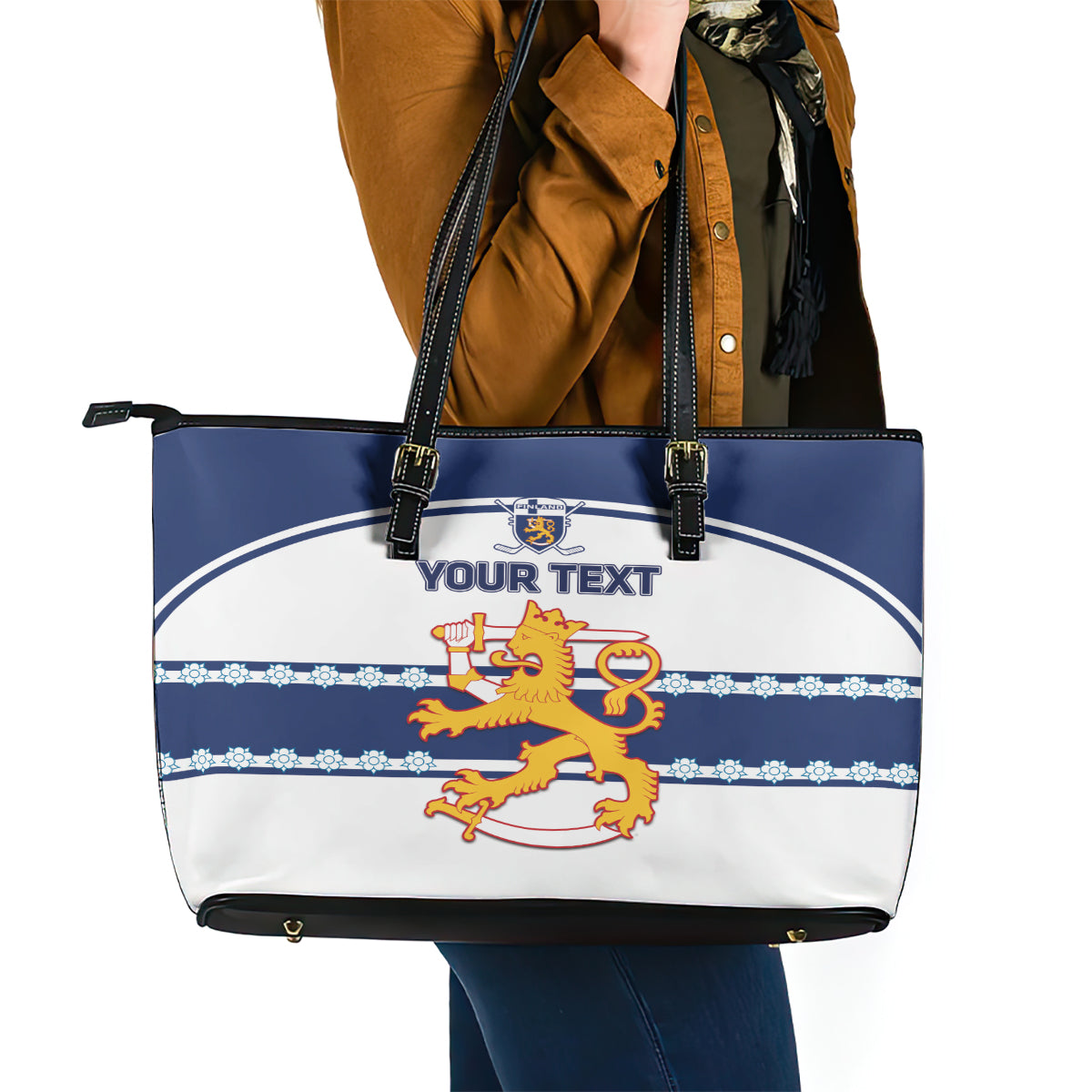 Custom Finland Hockey Leather Tote Bag 2024 Go Suomi LT14