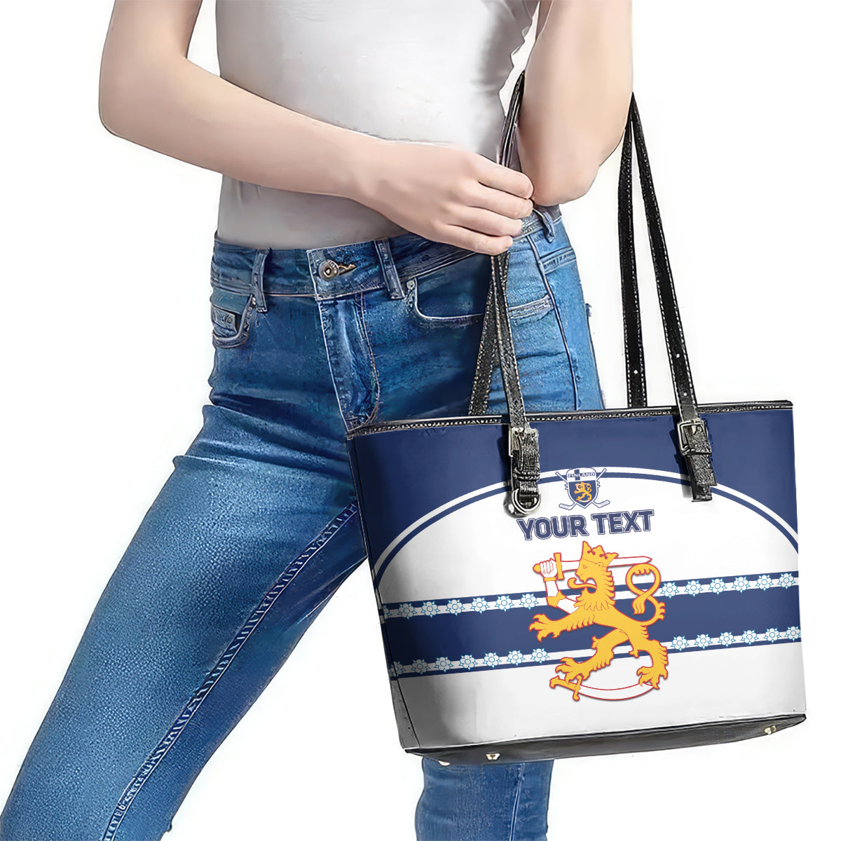 Custom Finland Hockey Leather Tote Bag 2024 Go Suomi LT14
