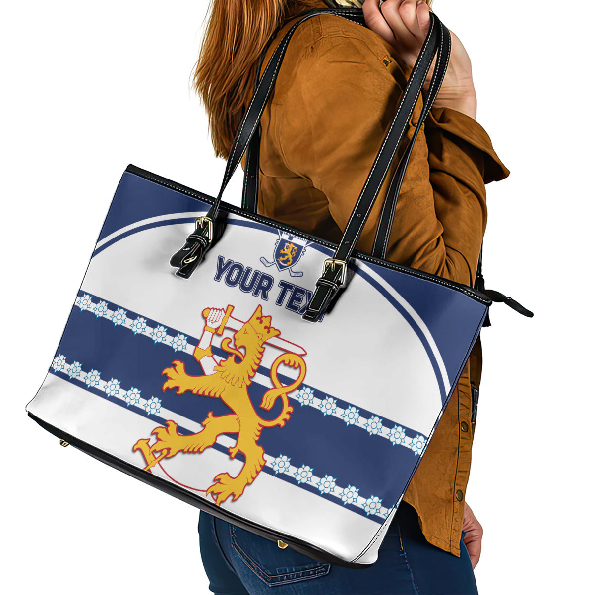 Custom Finland Hockey Leather Tote Bag 2024 Go Suomi LT14