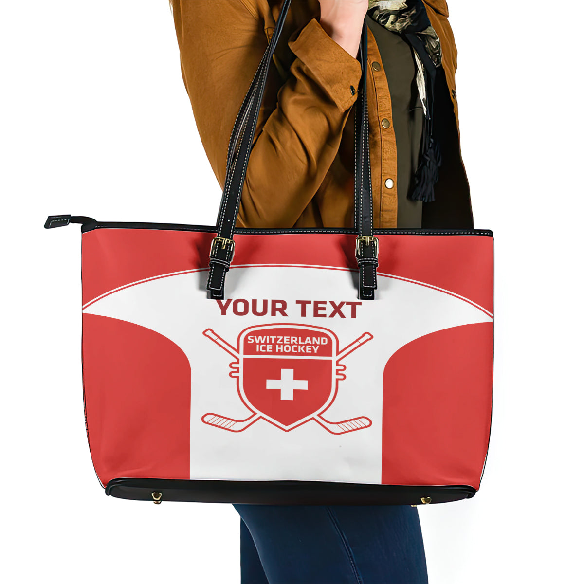 Custom Switzerland Hockey Leather Tote Bag 2024 Go La Nati LT14