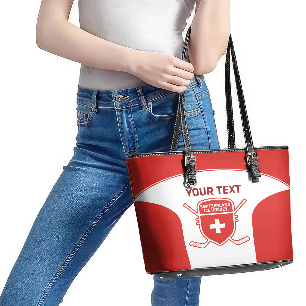 Custom Switzerland Hockey Leather Tote Bag 2024 Go La Nati LT14