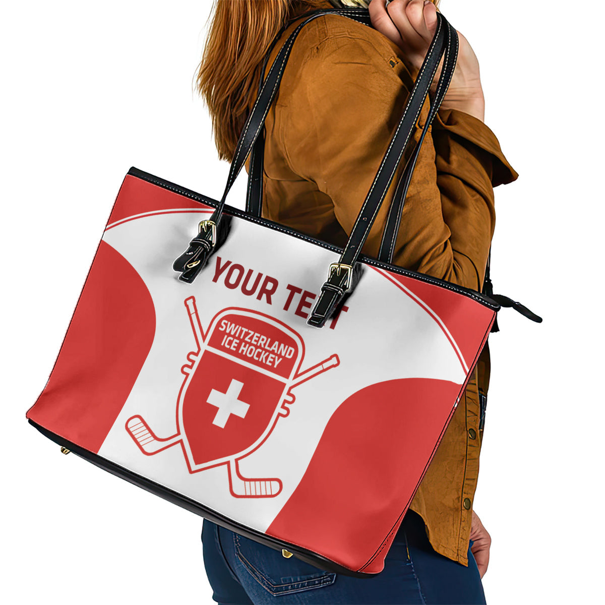 Custom Switzerland Hockey Leather Tote Bag 2024 Go La Nati LT14