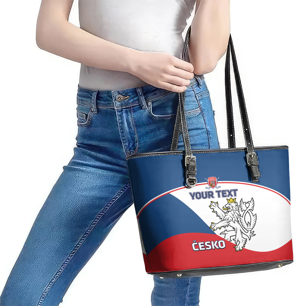 Custom Czech Republic Hockey Leather Tote Bag 2024 Go Czechia LT14
