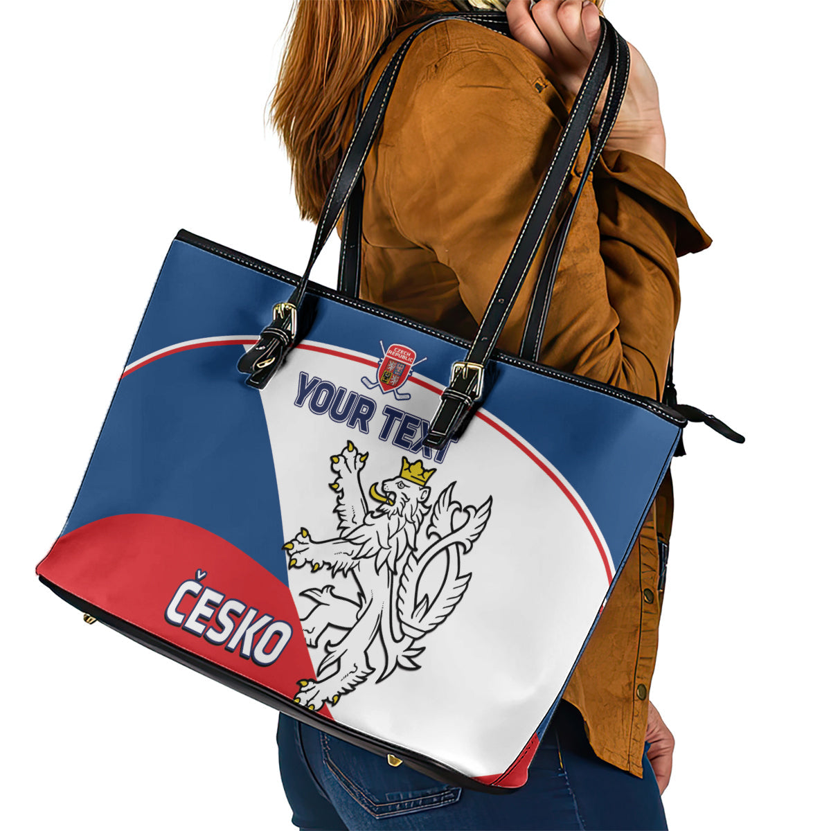 Custom Czech Republic Hockey Leather Tote Bag 2024 Go Czechia LT14