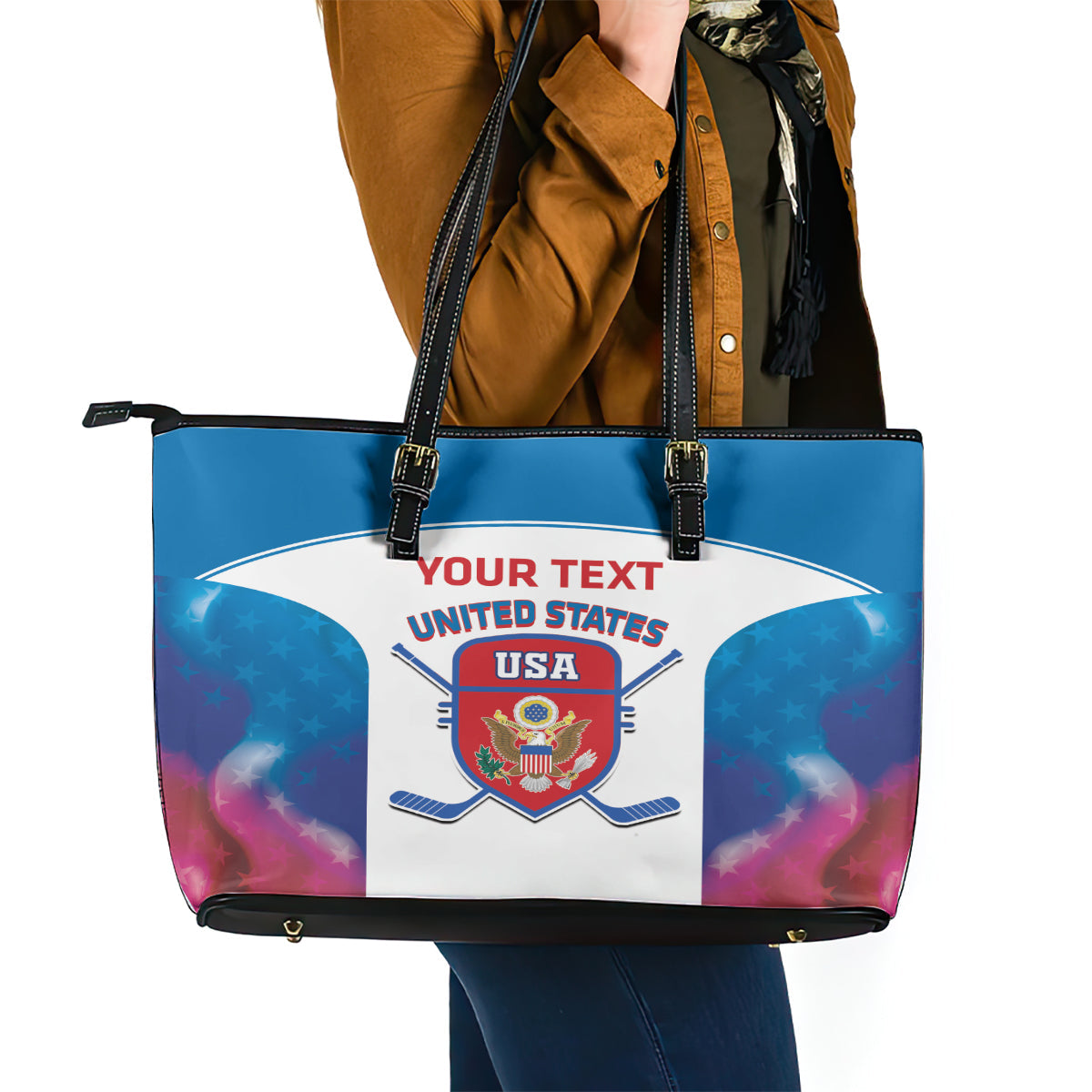 Custom United States Hockey Leather Tote Bag 2024 Go USA LT14