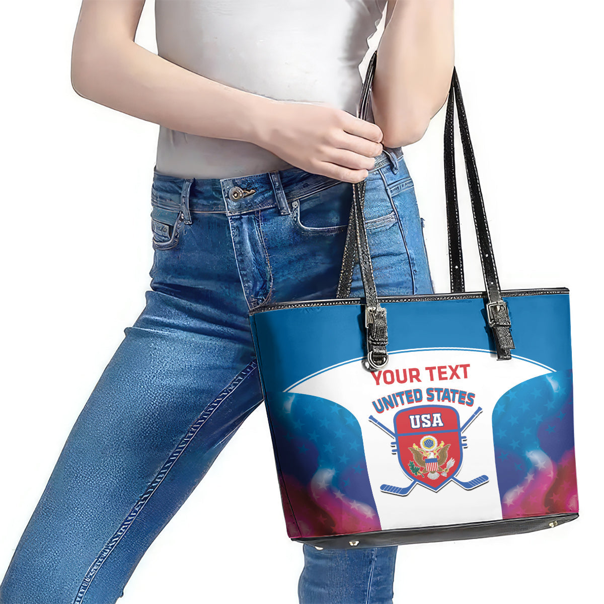 Custom United States Hockey Leather Tote Bag 2024 Go USA LT14