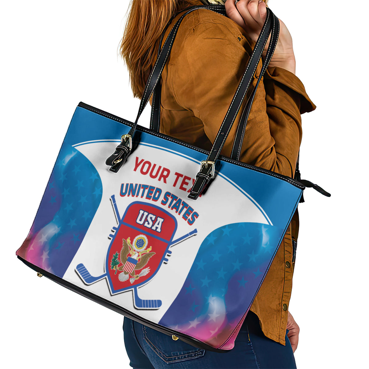 Custom United States Hockey Leather Tote Bag 2024 Go USA LT14