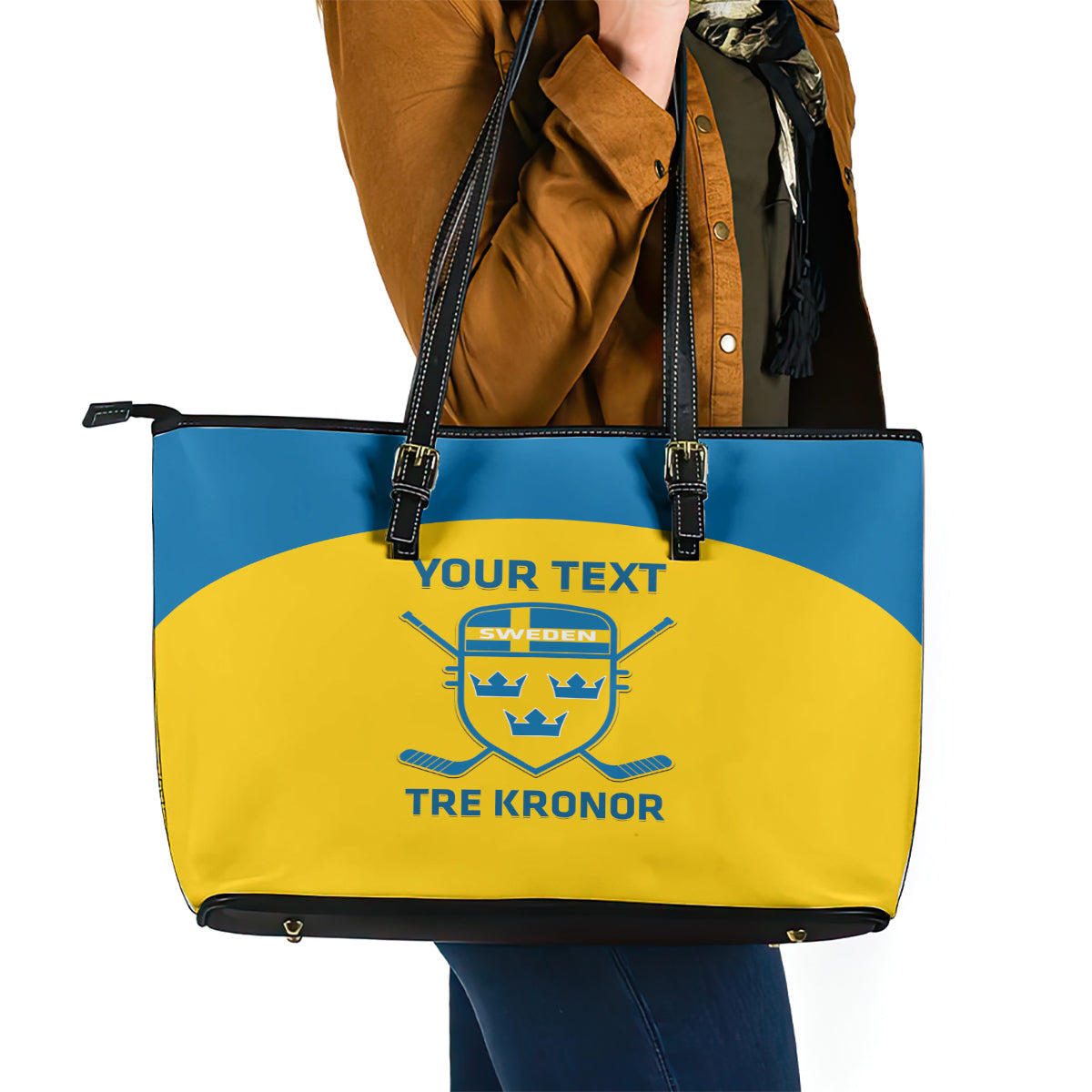 Custom Sweden Hockey Leather Tote Bag 2024 Go Swedish LT14