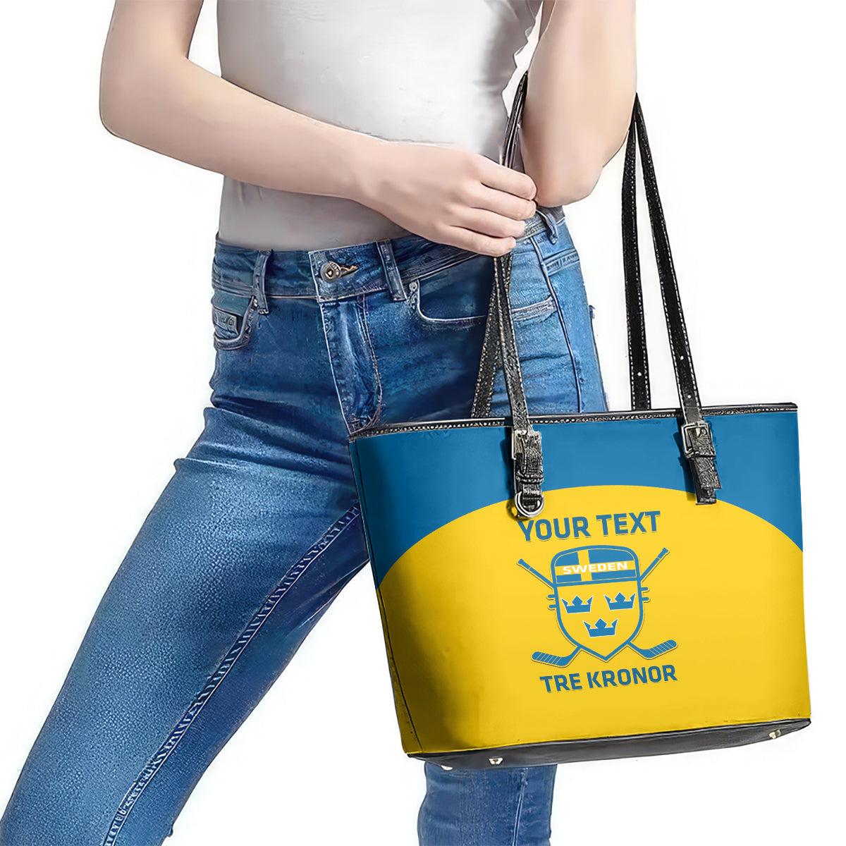 Custom Sweden Hockey Leather Tote Bag 2024 Go Swedish LT14