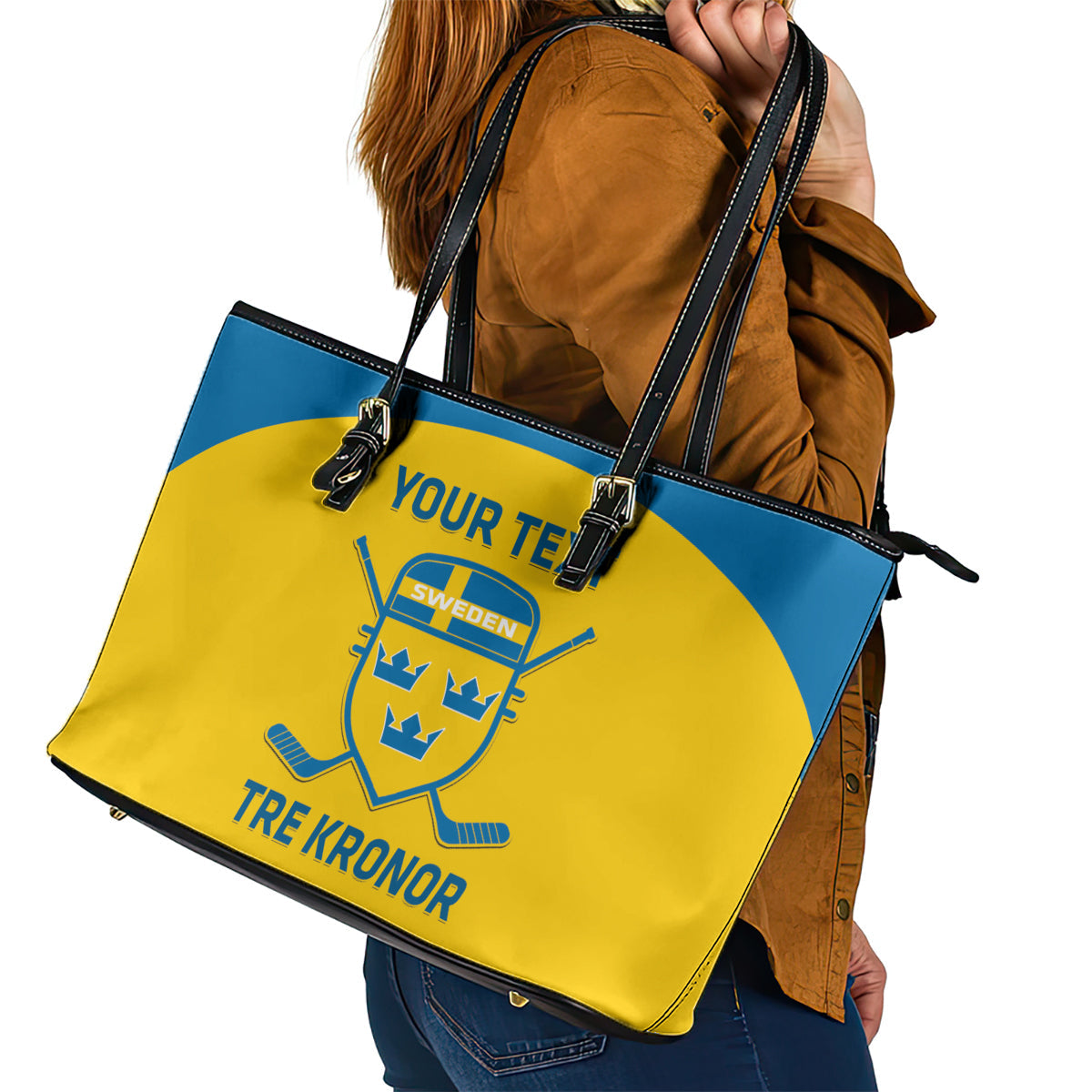 Custom Sweden Hockey Leather Tote Bag 2024 Go Swedish LT14