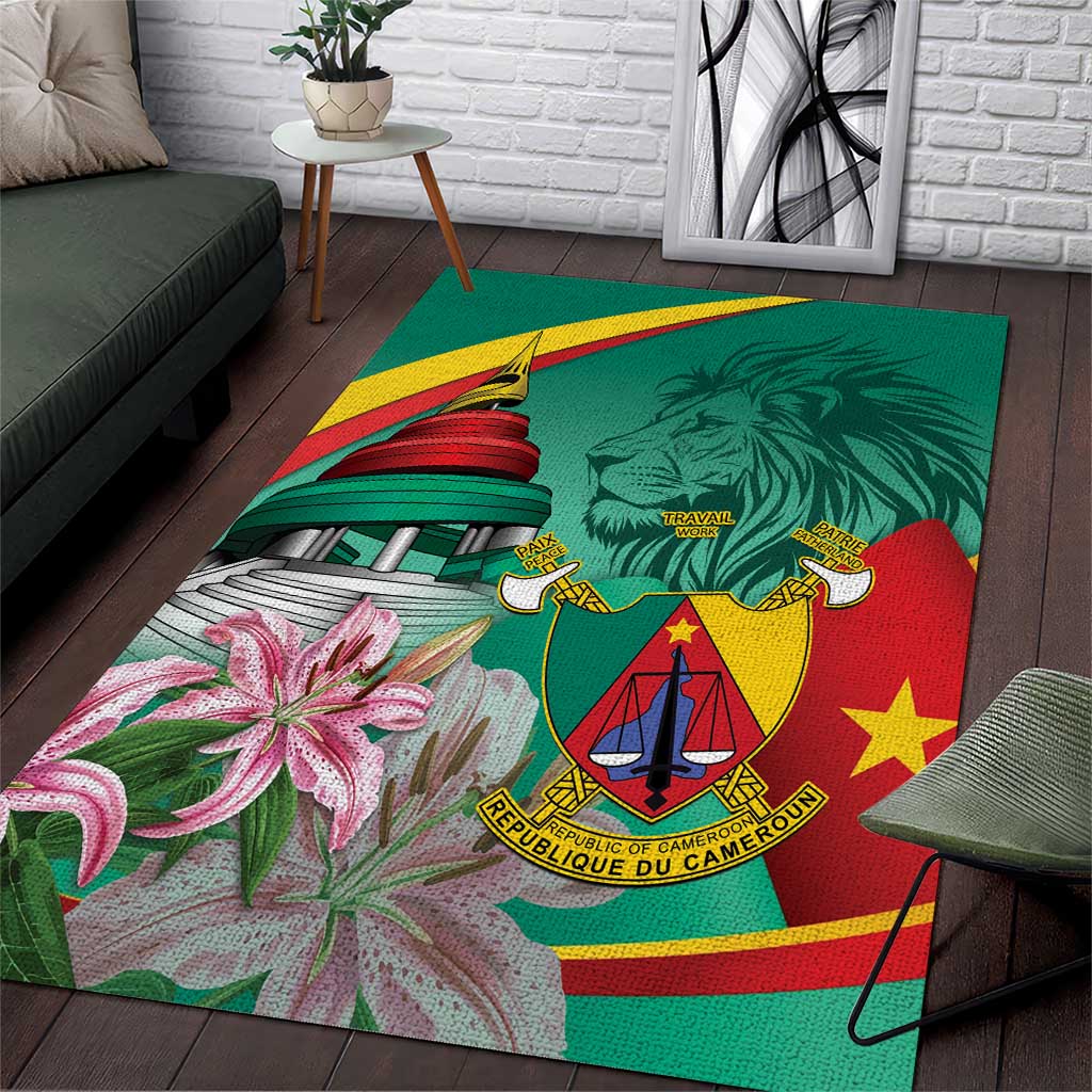 Monument de la Reunification Cameroun Area Rug Coat Of Arms With Lily Flowers LT14