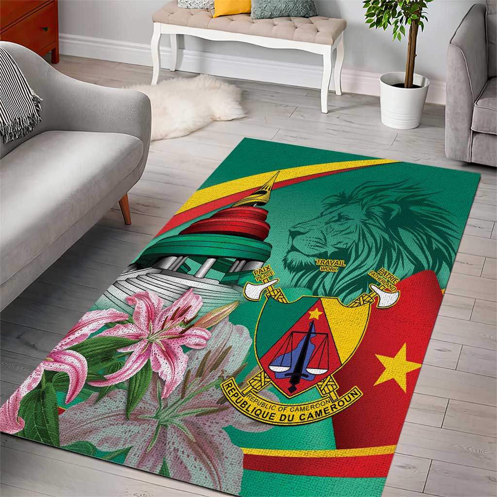 Monument de la Reunification Cameroun Area Rug Coat Of Arms With Lily Flowers LT14