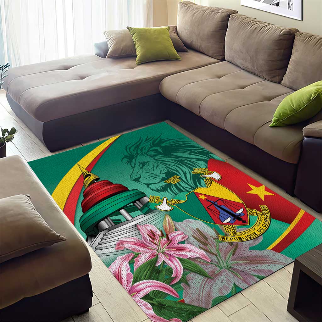 Monument de la Reunification Cameroun Area Rug Coat Of Arms With Lily Flowers LT14