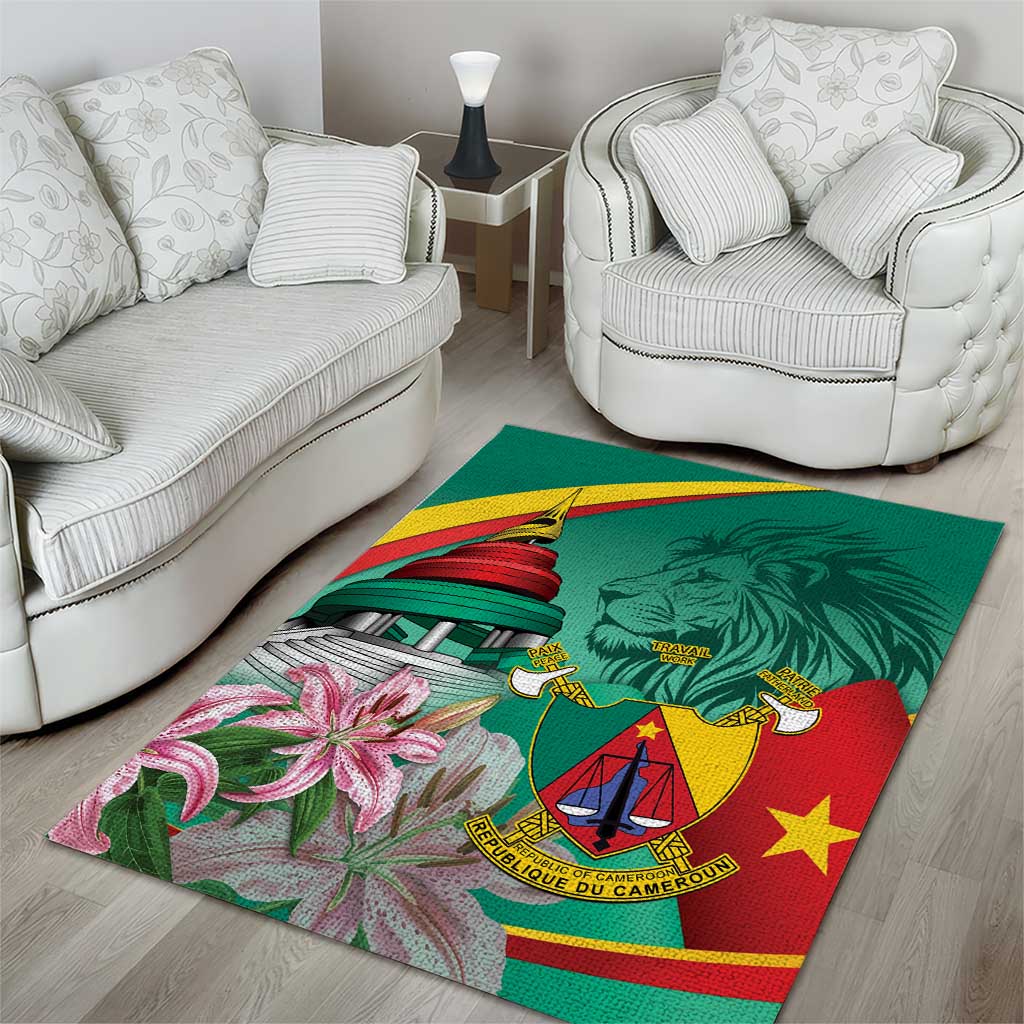 Monument de la Reunification Cameroun Area Rug Coat Of Arms With Lily Flowers LT14