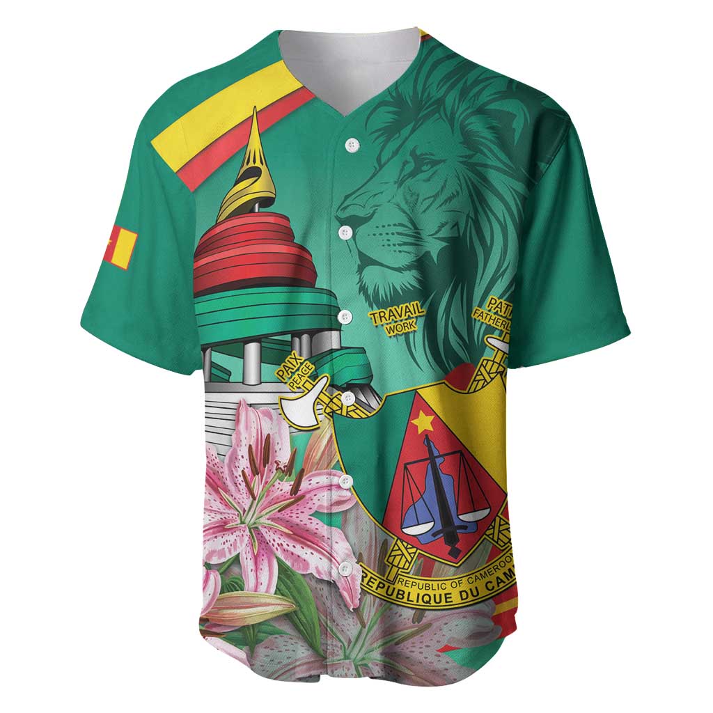 Monument de la Reunification Cameroun Baseball Jersey Coat Of Arms With Lily Flowers LT14