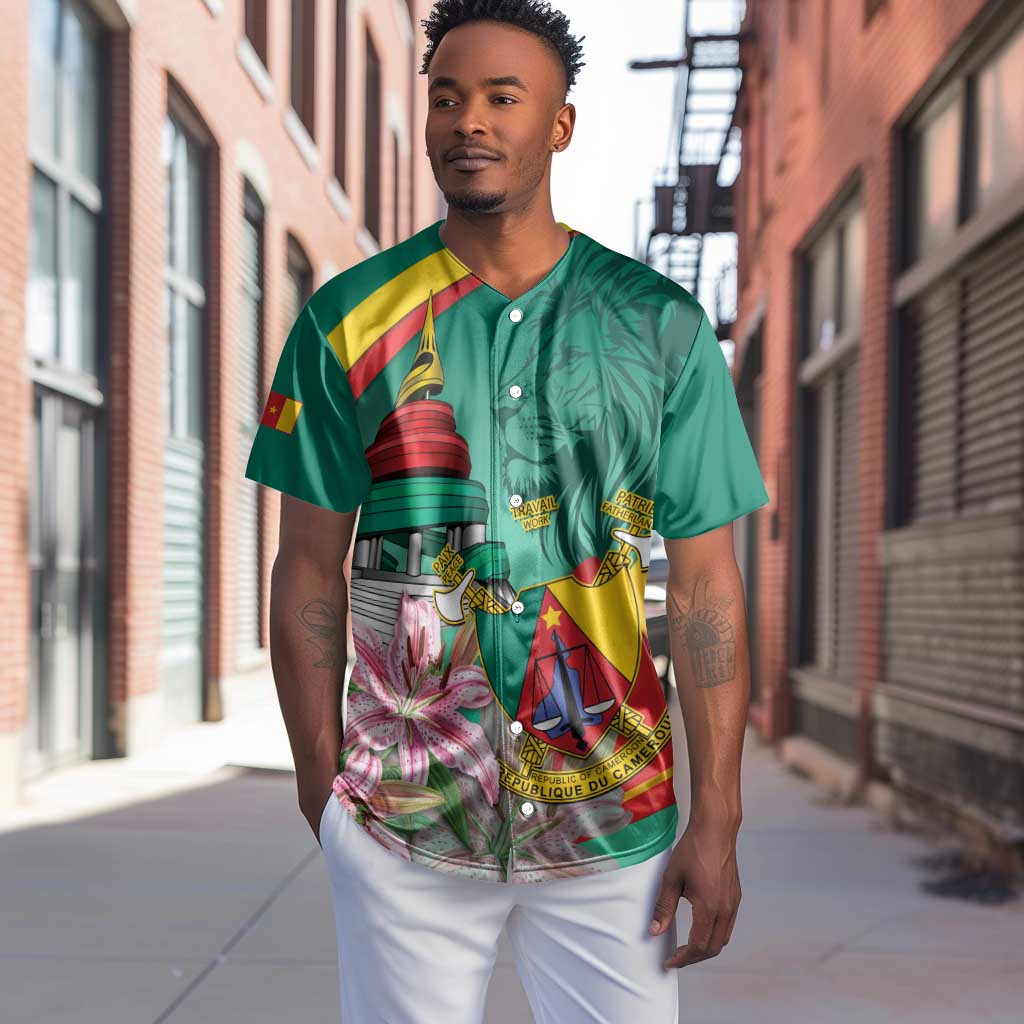 Monument de la Reunification Cameroun Baseball Jersey Coat Of Arms With Lily Flowers LT14