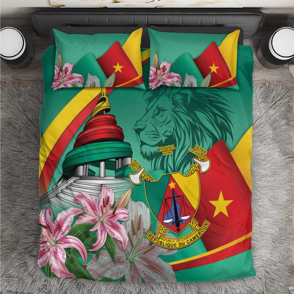 Monument de la Reunification Cameroun Bedding Set Coat Of Arms With Lily Flowers LT14