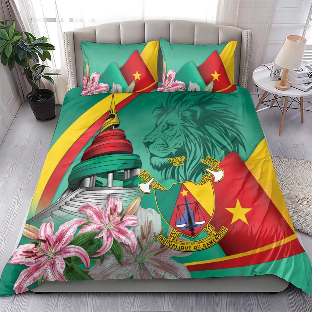 Monument de la Reunification Cameroun Bedding Set Coat Of Arms With Lily Flowers LT14