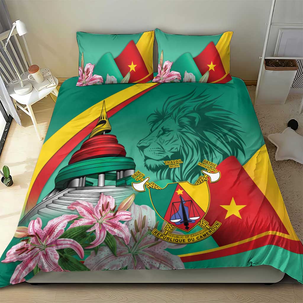 Monument de la Reunification Cameroun Bedding Set Coat Of Arms With Lily Flowers LT14
