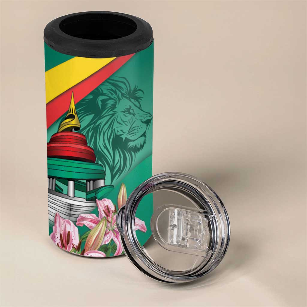 Monument de la Reunification Cameroun 4 in 1 Can Cooler Tumbler Coat Of Arms With Lily Flowers LT14
