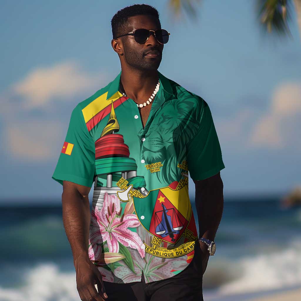 Monument de la Reunification Cameroun Hawaiian Shirt Coat Of Arms With Lily Flowers LT14