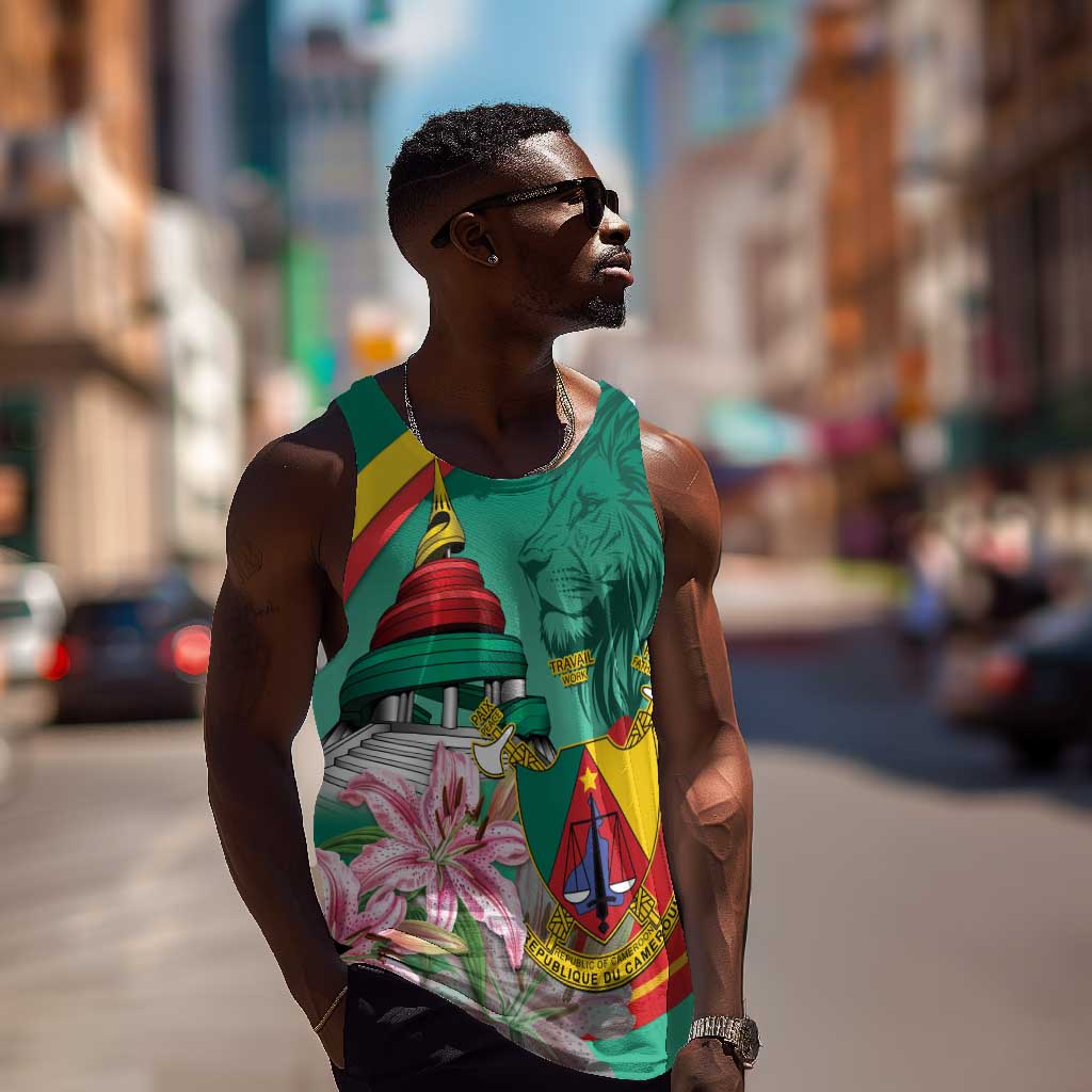 Monument de la Reunification Cameroun Men Tank Top Coat Of Arms With Lily Flowers LT14
