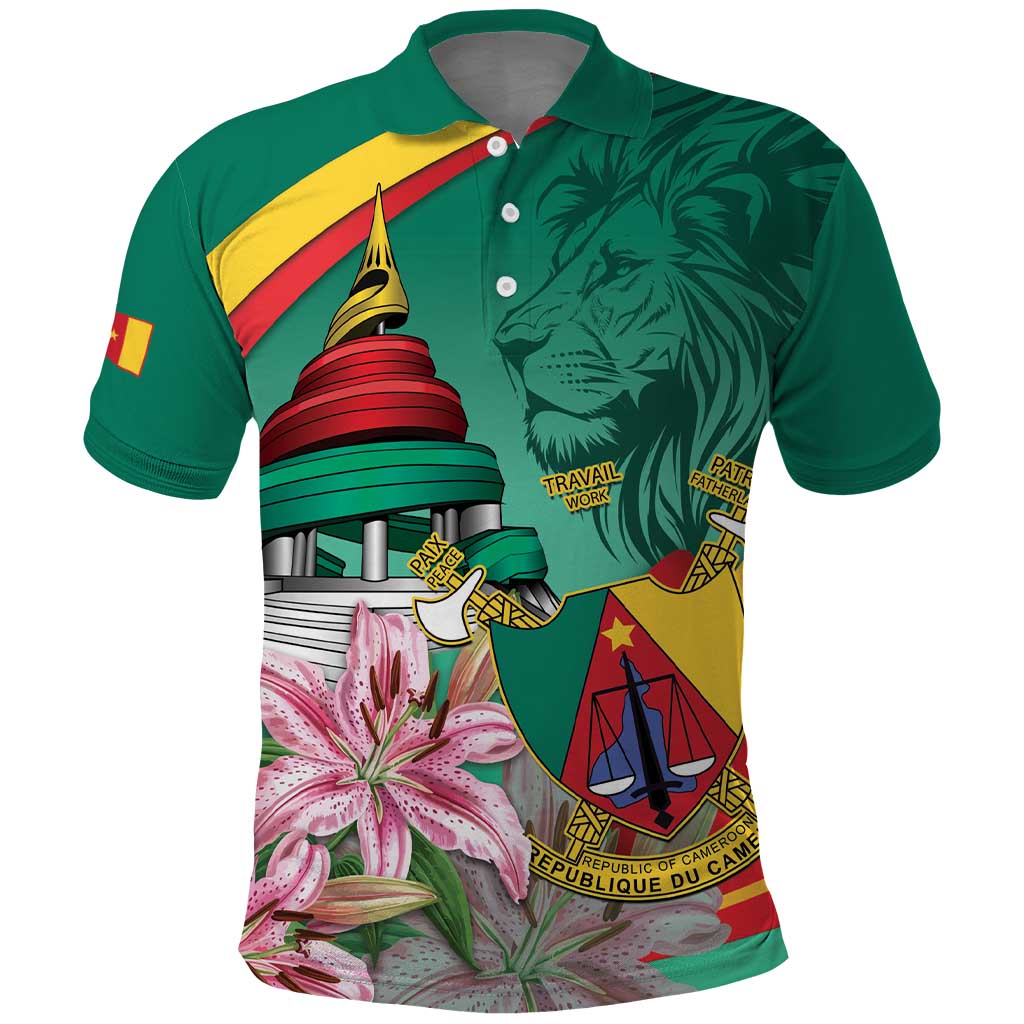 Cameroon National Day Polo Shirt Cameroun Reunification Monument Lily Flowers LT14