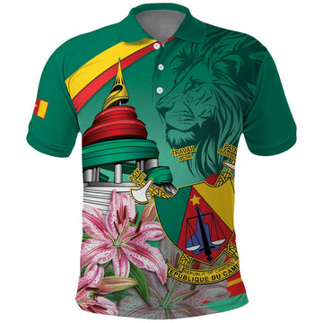 Cameroon National Day Polo Shirt Cameroun Reunification Monument Lily Flowers LT14