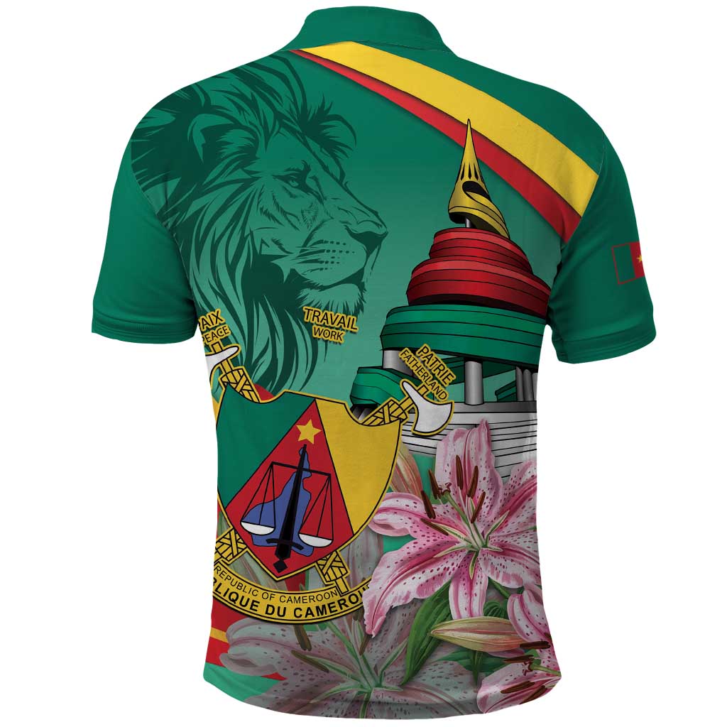 Cameroon National Day Polo Shirt Cameroun Reunification Monument Lily Flowers LT14