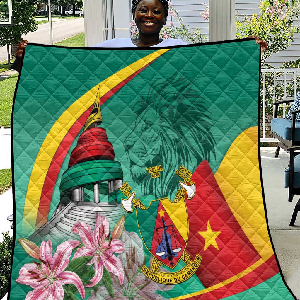 Monument de la Reunification Cameroun Quilt Coat Of Arms With Lily Flowers LT14