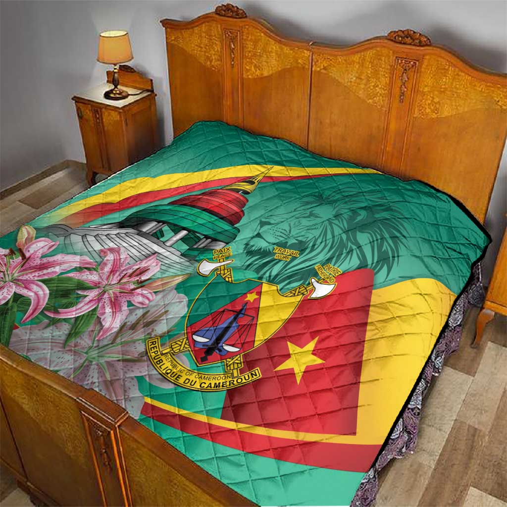 Monument de la Reunification Cameroun Quilt Coat Of Arms With Lily Flowers LT14