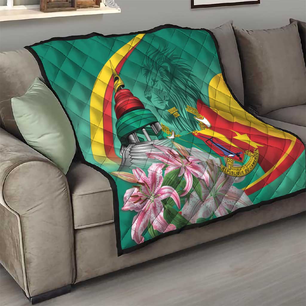 Monument de la Reunification Cameroun Quilt Coat Of Arms With Lily Flowers LT14