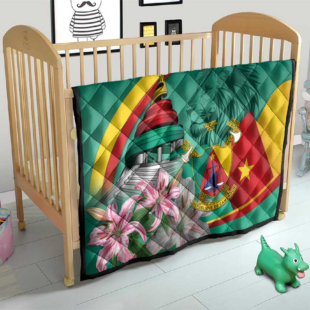 Monument de la Reunification Cameroun Quilt Coat Of Arms With Lily Flowers LT14