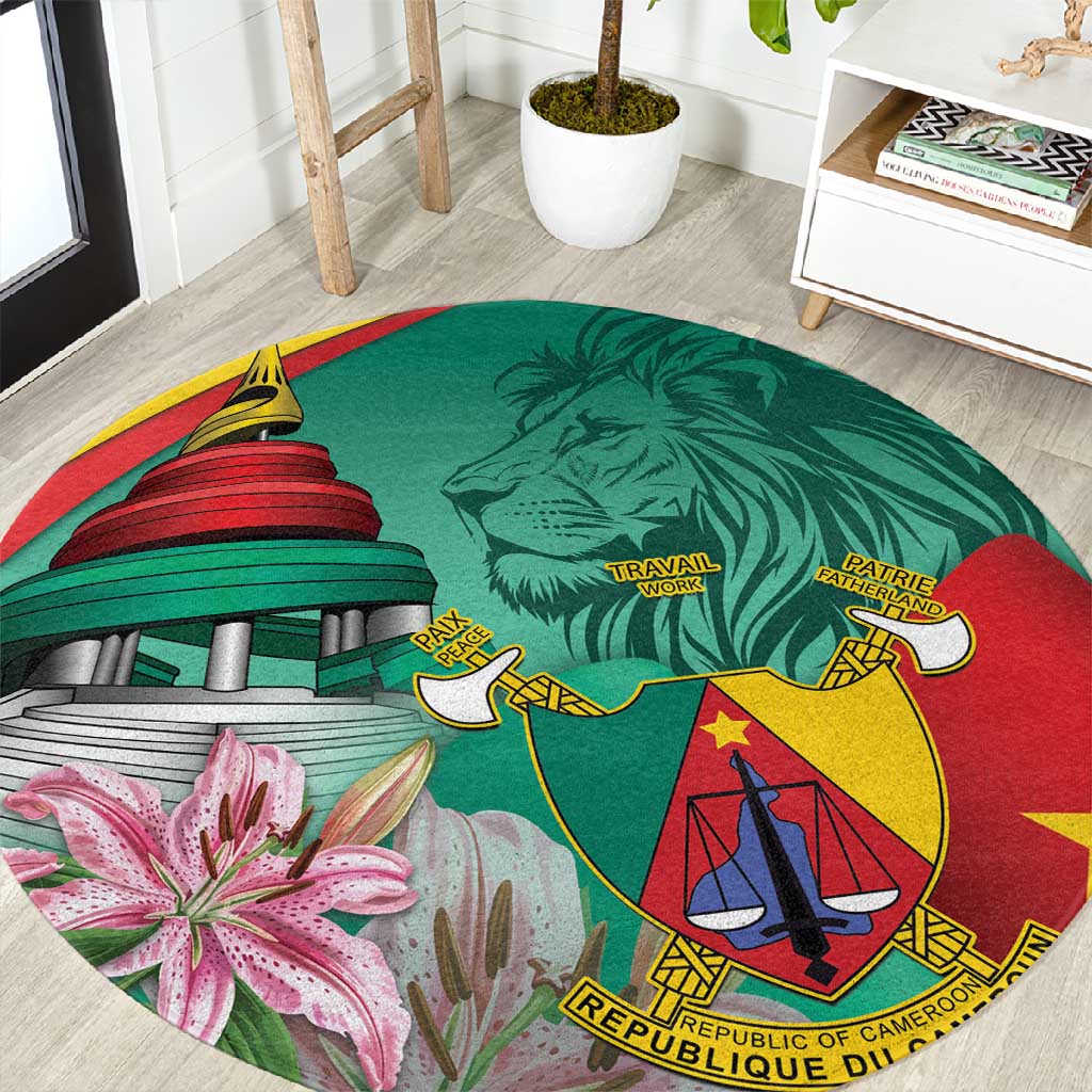 Monument de la Reunification Cameroun Round Carpet Coat Of Arms With Lily Flowers LT14
