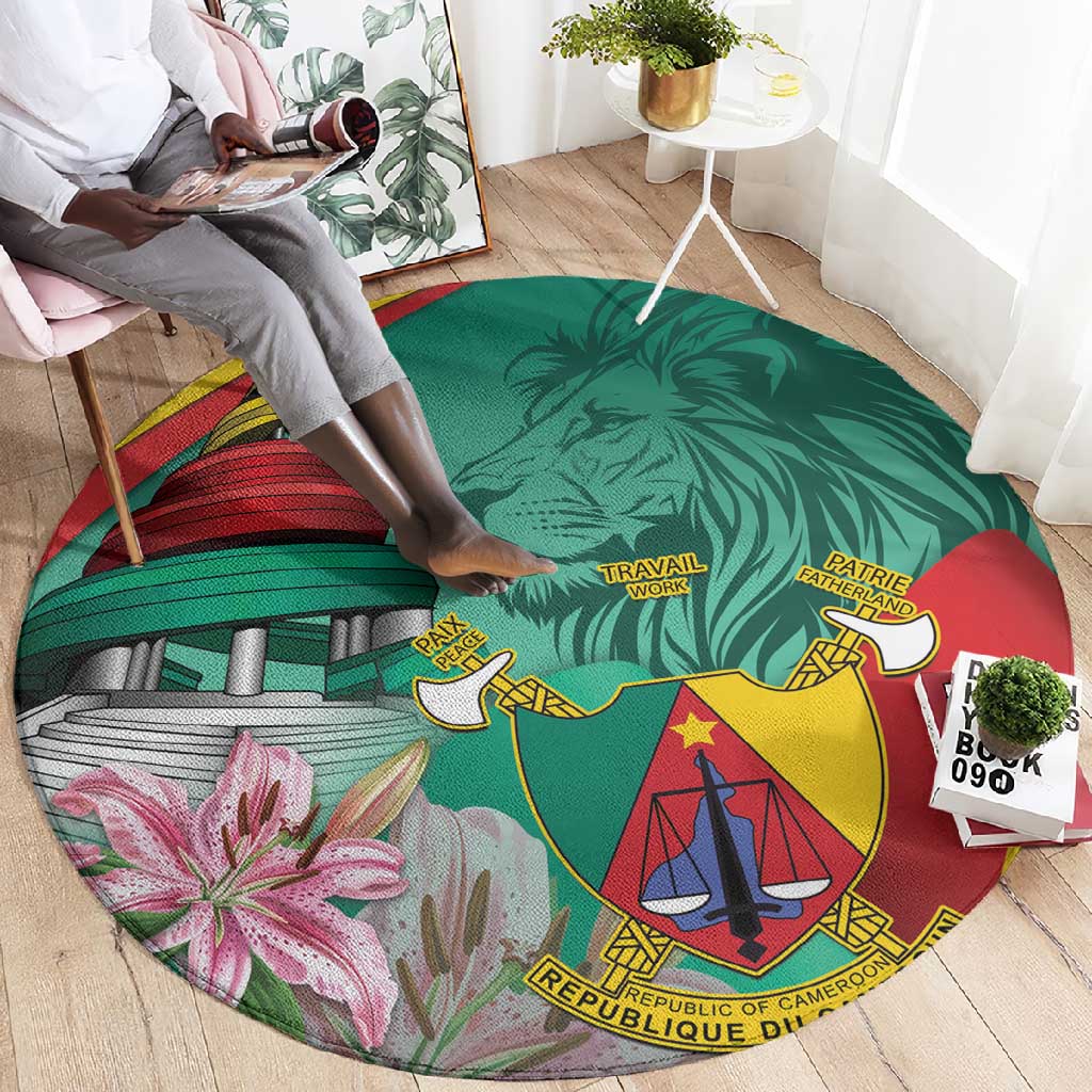 Monument de la Reunification Cameroun Round Carpet Coat Of Arms With Lily Flowers LT14