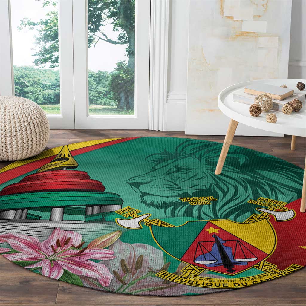Monument de la Reunification Cameroun Round Carpet Coat Of Arms With Lily Flowers LT14