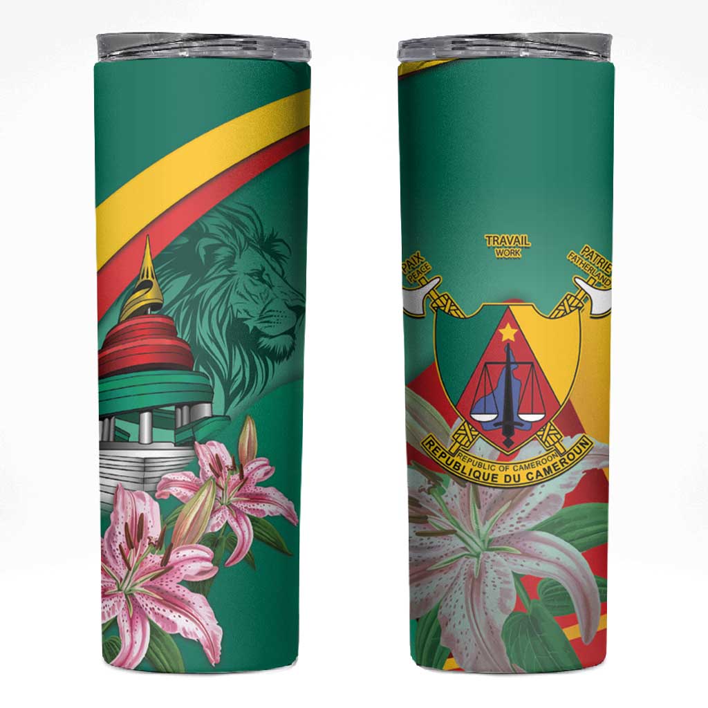 Monument de la Reunification Cameroun Skinny Tumbler Coat Of Arms With Lily Flowers LT14