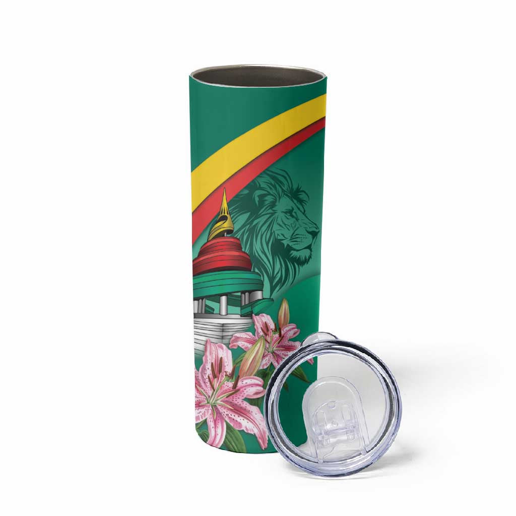 Monument de la Reunification Cameroun Skinny Tumbler Coat Of Arms With Lily Flowers LT14