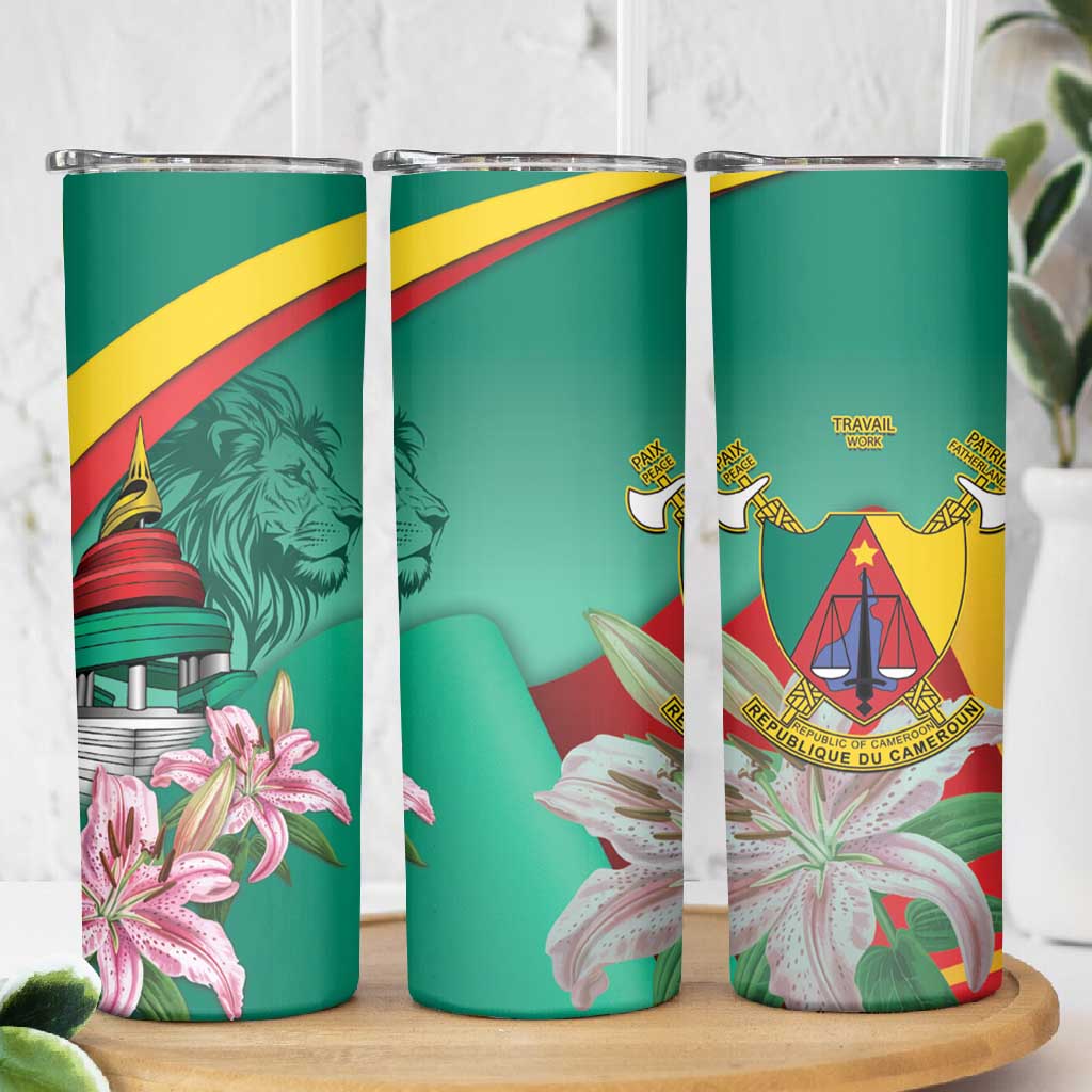 Monument de la Reunification Cameroun Skinny Tumbler Coat Of Arms With Lily Flowers LT14