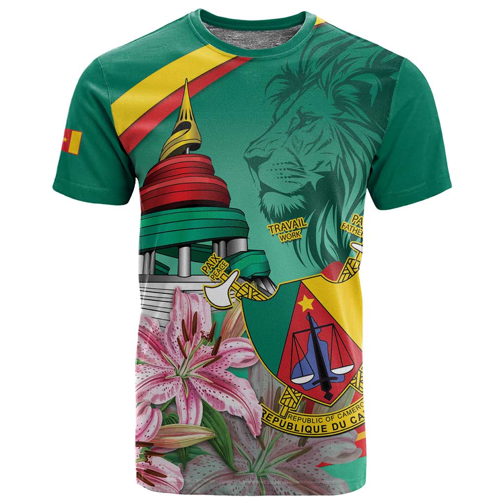 Monument de la Reunification Cameroun T shirt Coat Of Arms With Lily Flowers LT14