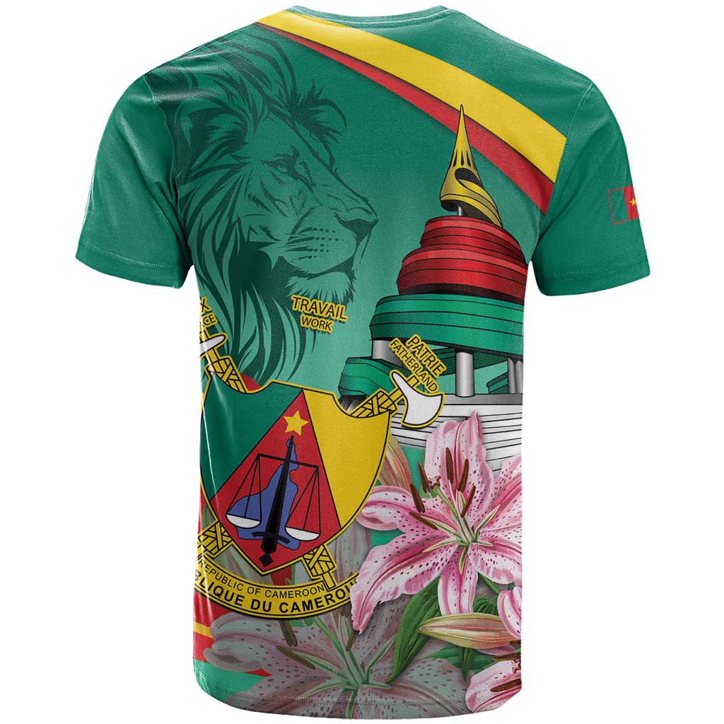 Monument de la Reunification Cameroun T shirt Coat Of Arms With Lily Flowers LT14