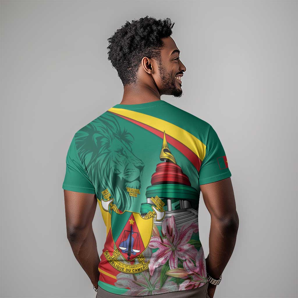 Monument de la Reunification Cameroun T shirt Coat Of Arms With Lily Flowers LT14