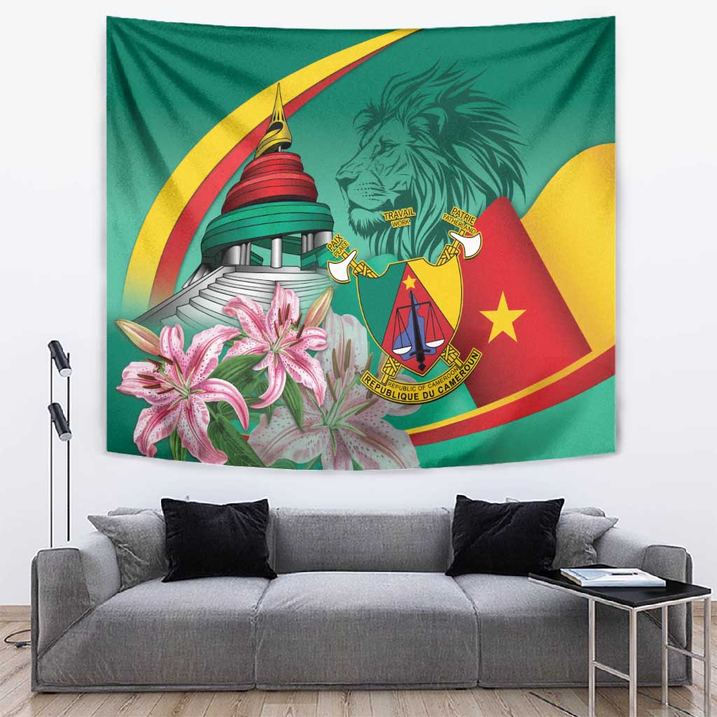 Monument de la Reunification Cameroun Tapestry Coat Of Arms With Lily Flowers LT14