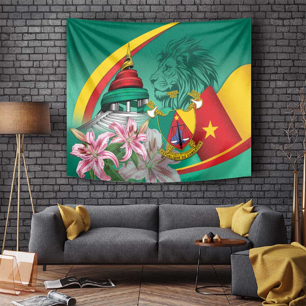 Monument de la Reunification Cameroun Tapestry Coat Of Arms With Lily Flowers LT14